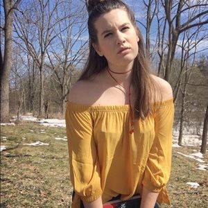 Yellow off the shoulder blouse
